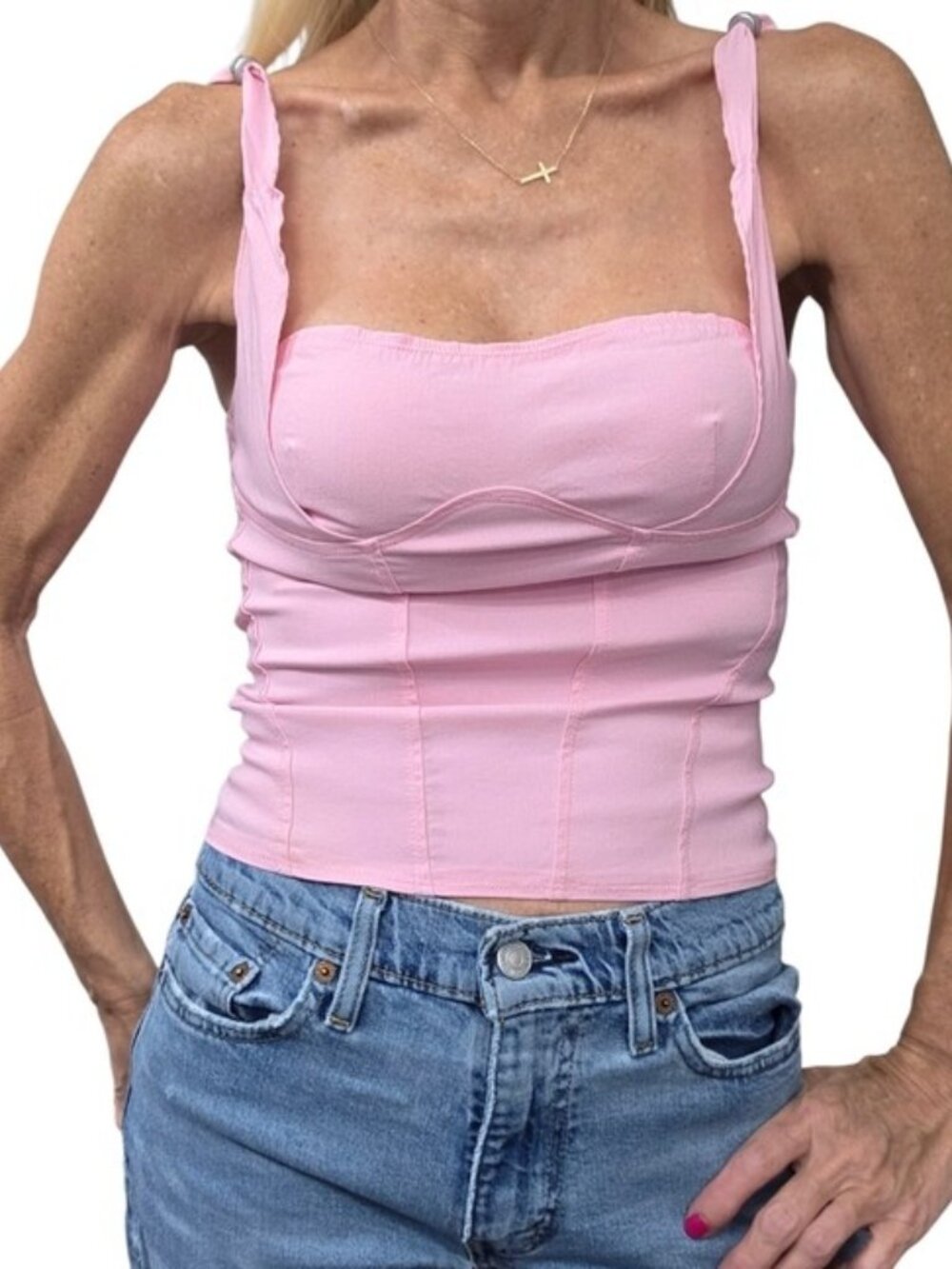 I.AM.GIA Baby Pink Corset Bustier Top Square Neck S